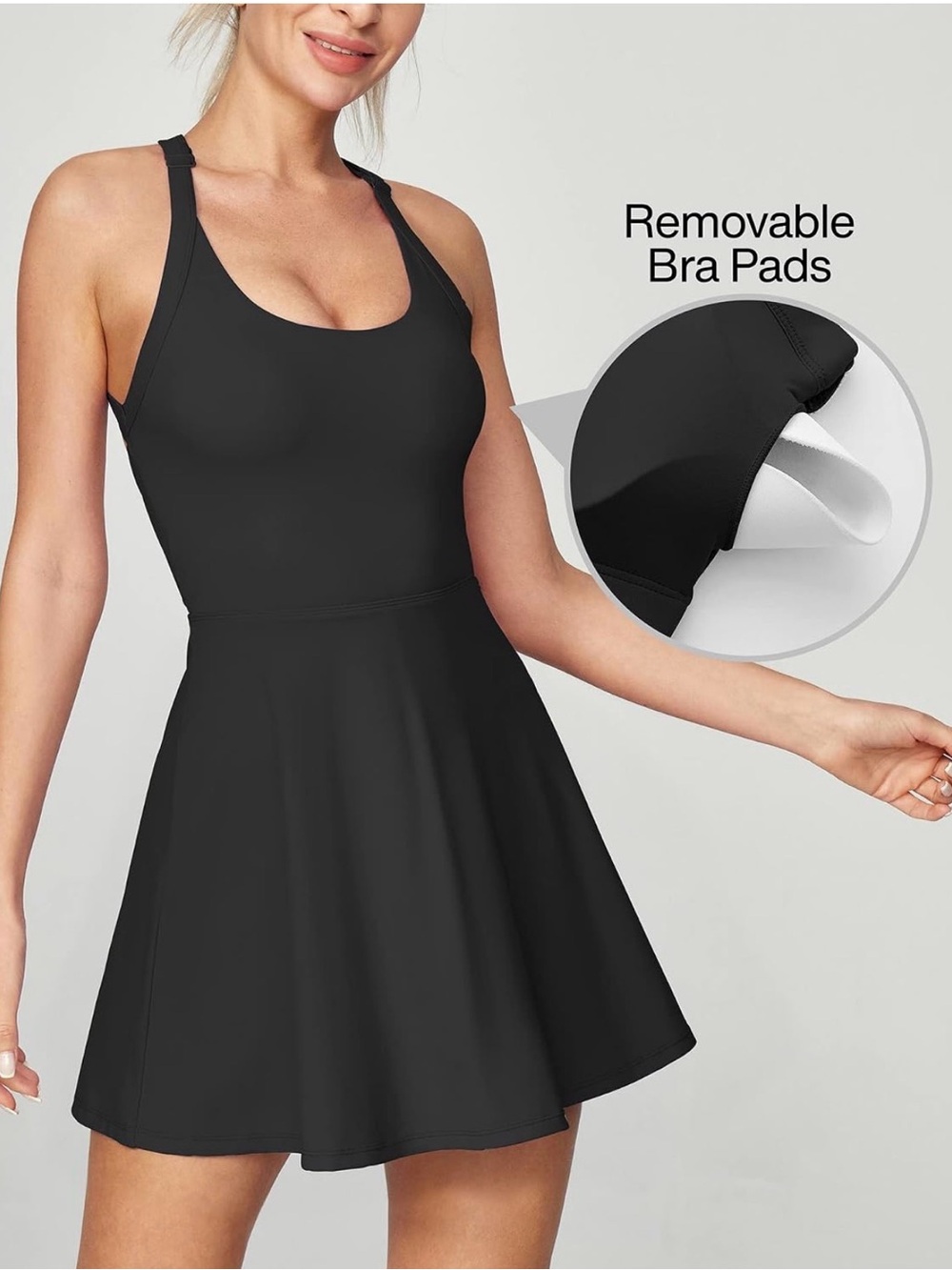 Black Active Skater Dress with Removable Bra Pads - Women's